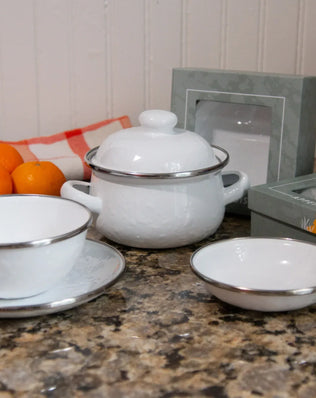 WW29 - Solid Tasting Dish Set of 4, White - Golden Rabbit Enamelware