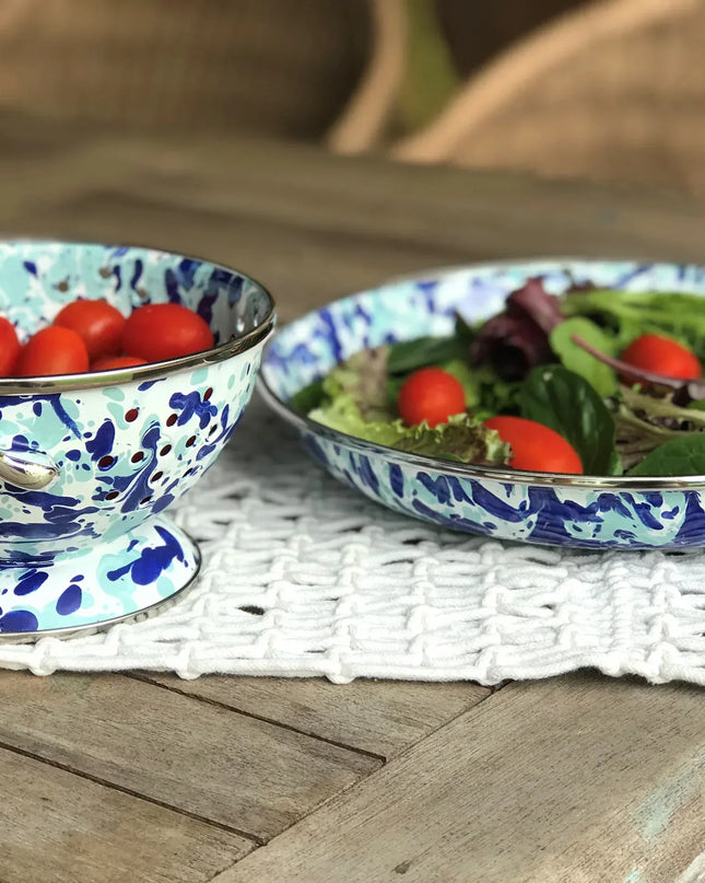 OC24 - Ocean Swirl Petite Colander - Golden Rabbit Enamelware